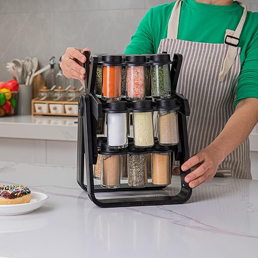 18-Piece Ferris Wheel Rotating Spice Rack β Premium Glass Spice Jar Organizer for Modern Kitchen