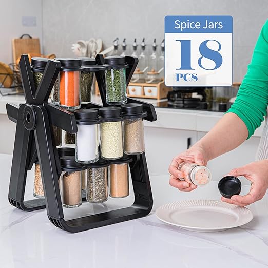 18-Piece Ferris Wheel Rotating Spice Rack β Premium Glass Spice Jar Organizer for Modern Kitchen