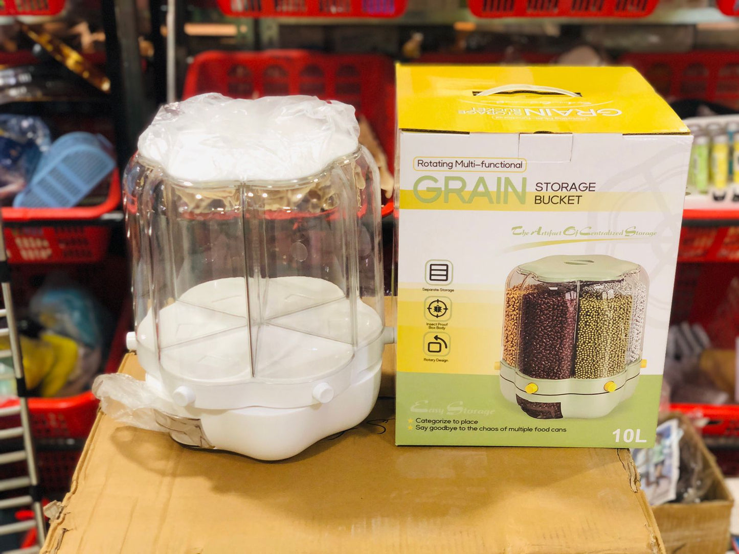 360° Rotating Multi-Functional Grain Storage Dispenser | 6-Grid Moisture-Proof Kitchen Cereal & Pulses Organizer Box (Rs. 6999)