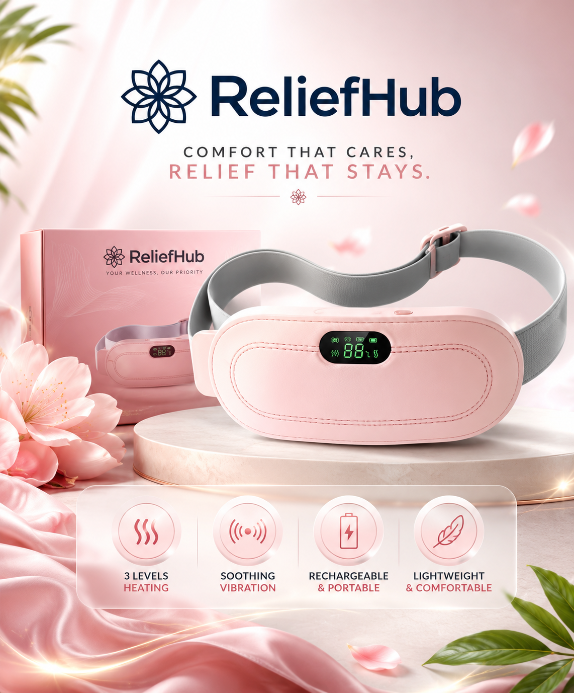 ReliefHub™ Smart Menstrual Heat Therapy Belt – Portable Period Pain Relief & Comfort