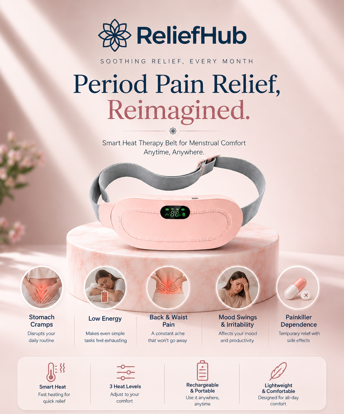 ReliefHub™ Smart Menstrual Heat Therapy Belt – Portable Period Pain Relief & Comfort