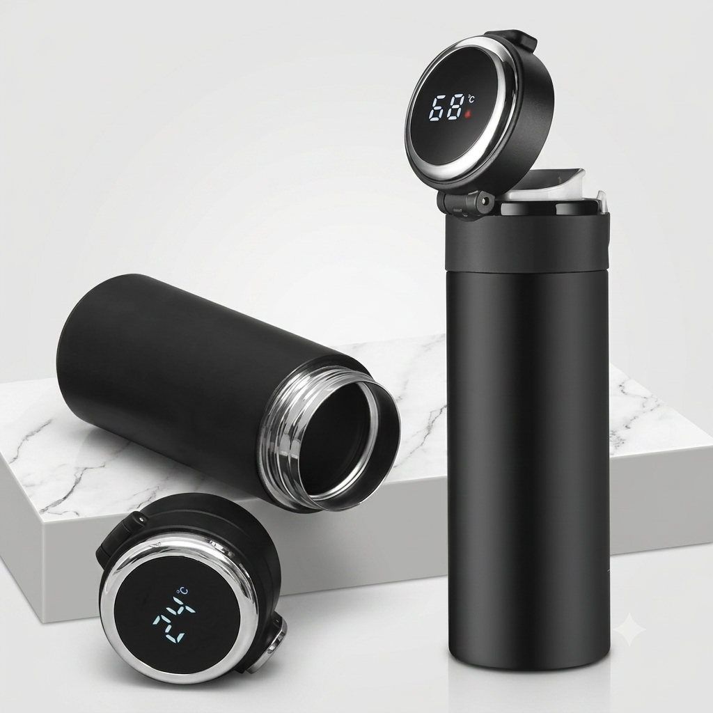 Smart Office Thermos Cup – LED Temperature Display Vacuum Travel Mug (Premium Black)