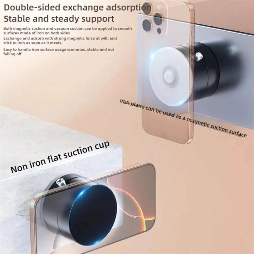 Mobile Phone Vacuum Suction Cup Holder Foldable Desk Stand for iPhone Android Kitchen Lazy Vacuum Double Sided Magnetic Bracket