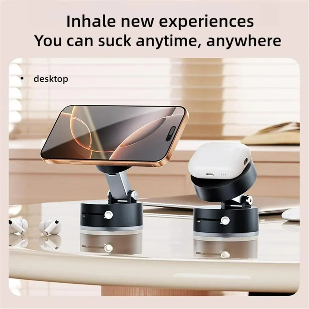 Mobile Phone Vacuum Suction Cup Holder Foldable Desk Stand for iPhone Android Kitchen Lazy Vacuum Double Sided Magnetic Bracket