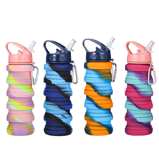 Premium Silicone Folding Water Bottle – 500ml Collapsible Sipper Bottle with Bag Hanging Hook