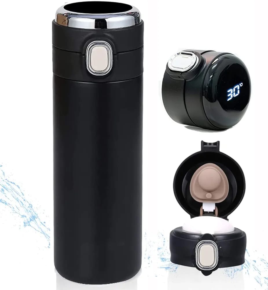 Smart Office Thermos Cup – LED Temperature Display Vacuum Travel Mug (Premium Black)