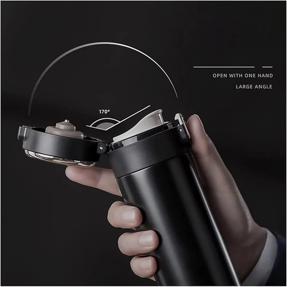 Smart Office Thermos Cup – LED Temperature Display Vacuum Travel Mug (Premium Black)