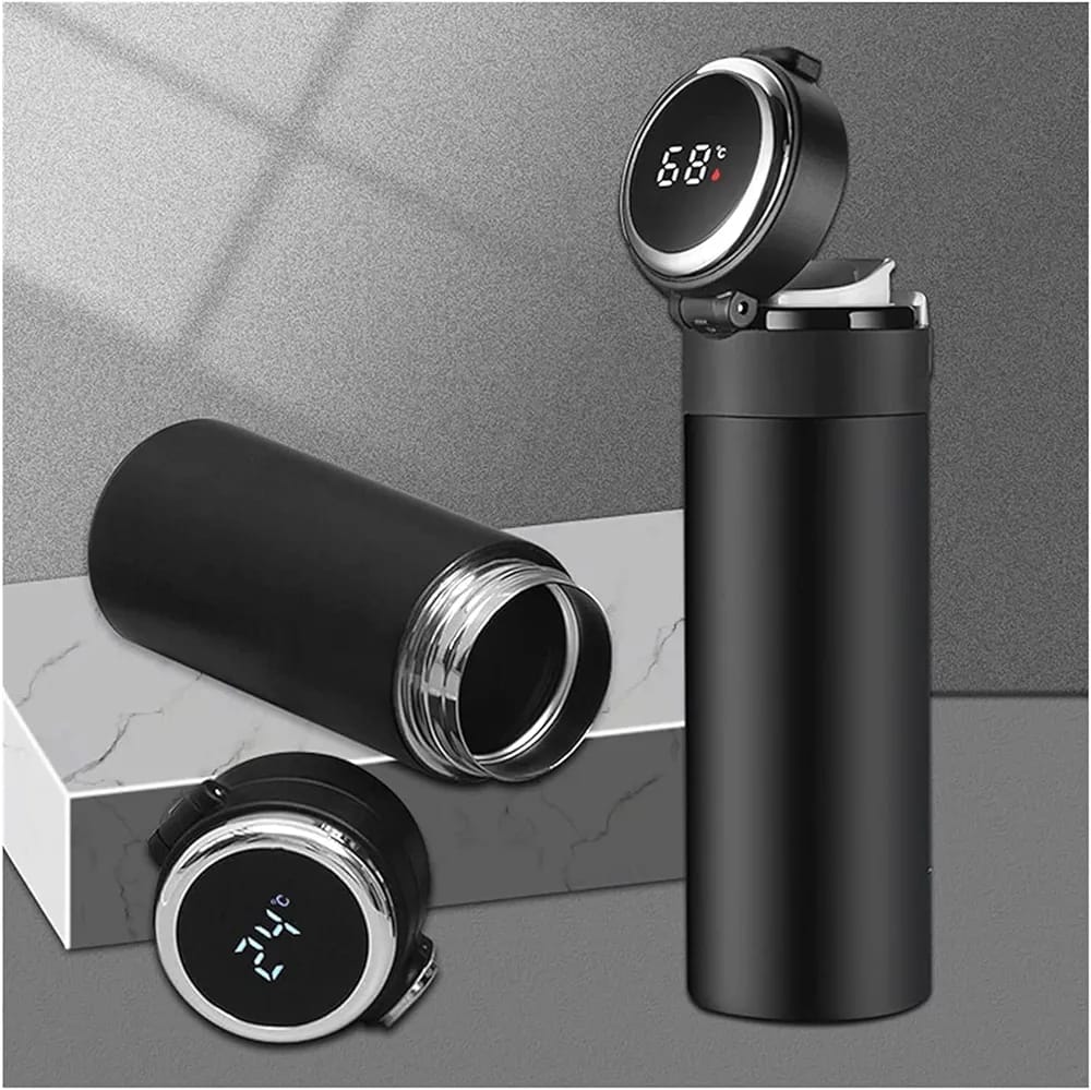 Smart Office Thermos Cup – LED Temperature Display Vacuum Travel Mug (Premium Black)