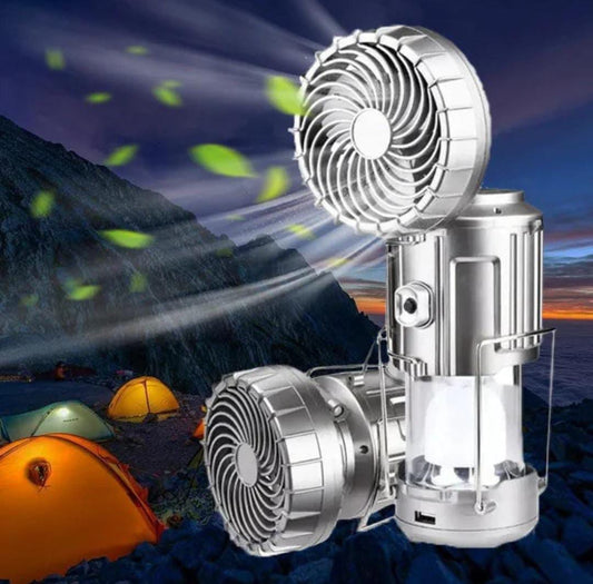 6-in-1 Portable Outdoor LED Camping Lantern with Fan & 5000mAh Power Bank – Solar Rechargeable