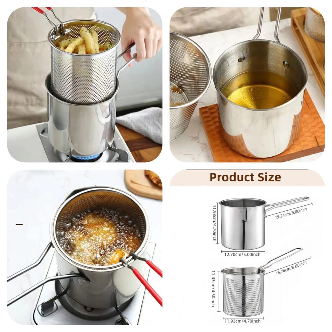 Premium Stainless Steel Deep Fryer Pot With Strainer Basket | Oil-Saving Compact Frying Pot For Crispy French Fries, Samosa, Nugget & Chicken (Rs. 1699)
