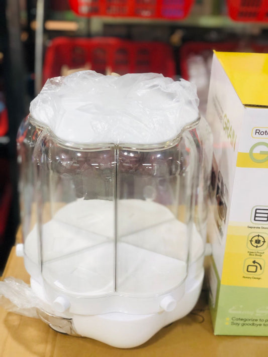 360° Rotating Multi-Functional Grain Storage Dispenser | 6-Grid Moisture-Proof Kitchen Cereal & Pulses Organizer Box (Rs. 6999)
