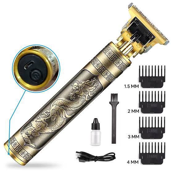 Vintage T9 Gold Dragon Beard & Hair Trimmer - Heavy Duty Metal Body with Type-C Fast Charging