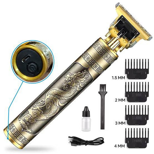 Vintage T9 Gold Dragon Beard & Hair Trimmer - Heavy Duty Metal Body with Type-C Fast Charging
