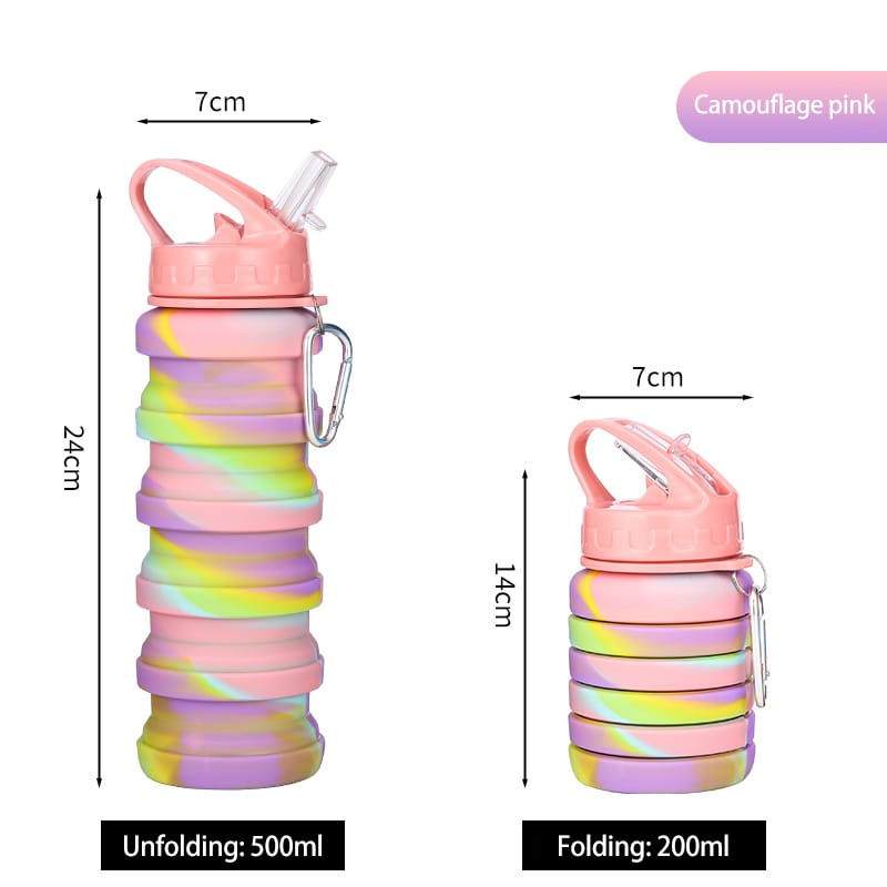 Premium Silicone Folding Water Bottle – 500ml Collapsible Sipper Bottle with Bag Hanging Hook