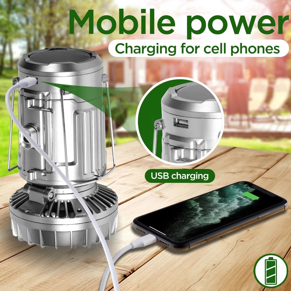 6-in-1 Portable Outdoor LED Camping Lantern with Fan & 5000mAh Power Bank – Solar Rechargeable